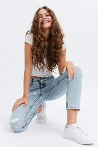 Trendy organic denim cropped jeans