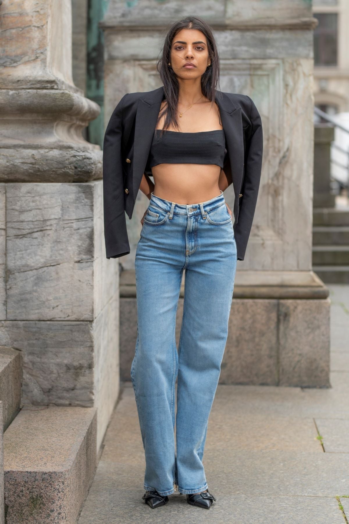 Wide leg high rise jeans