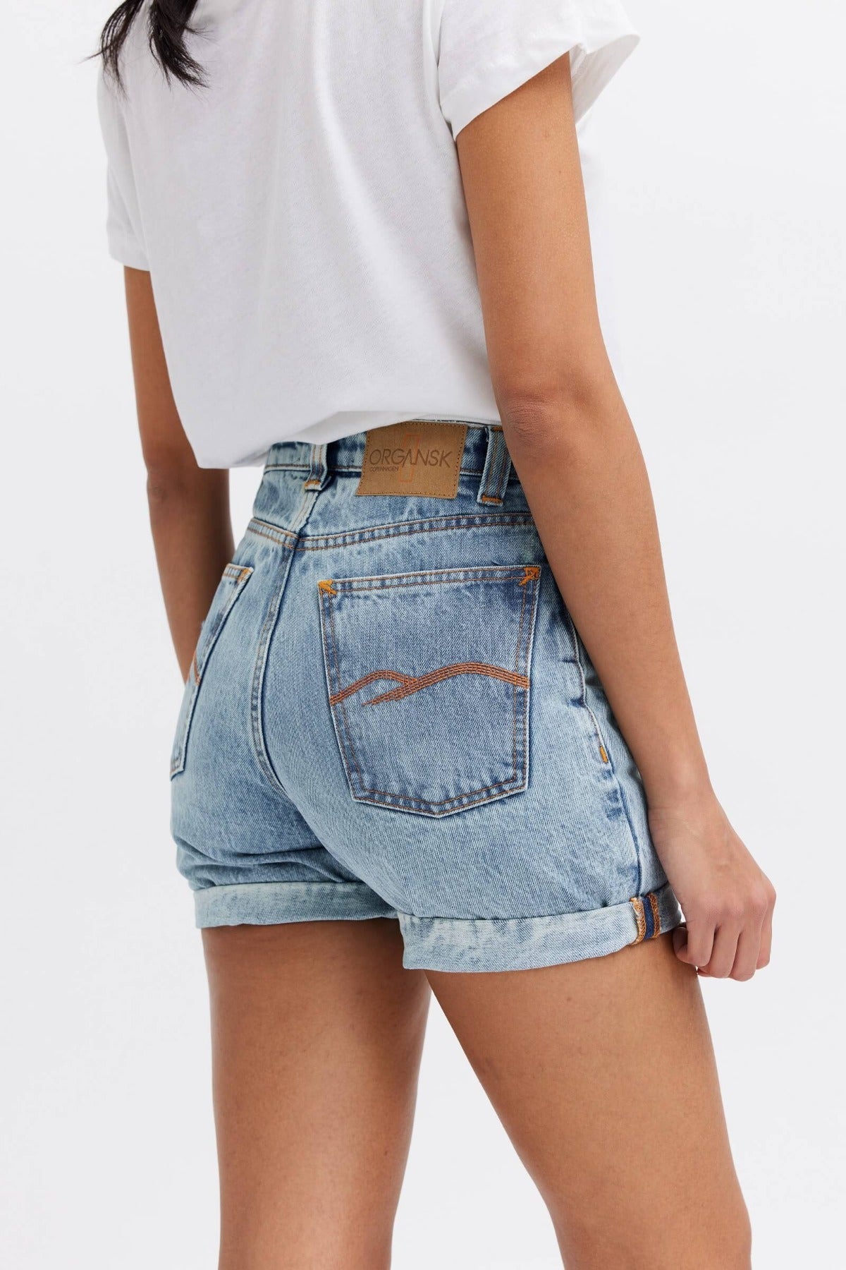 Light blue denim shorts. Ethical fashion