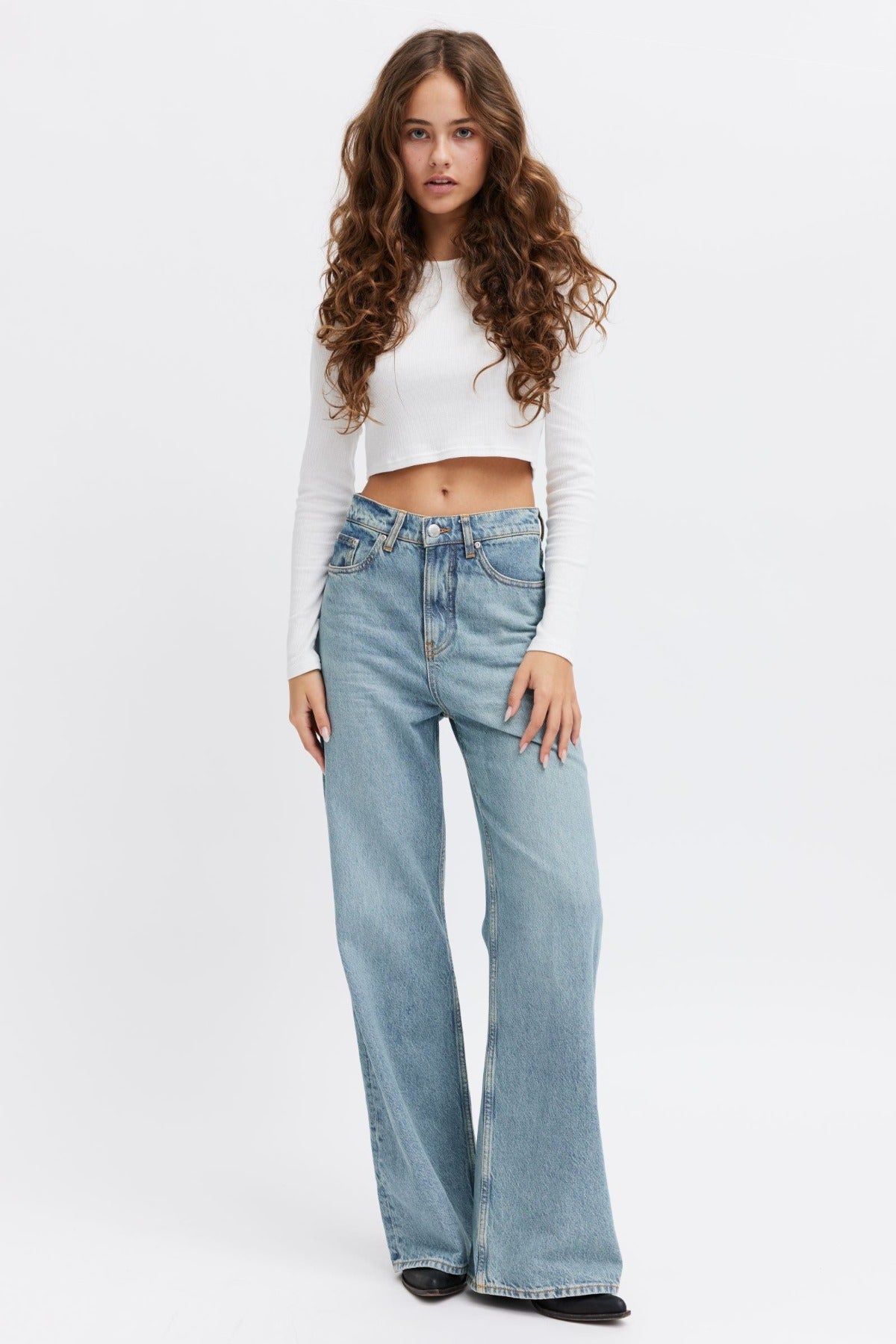 light blue flared jeans
