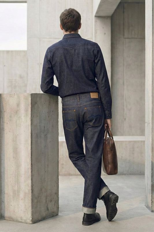 Dark denim jeans for men organic cotton