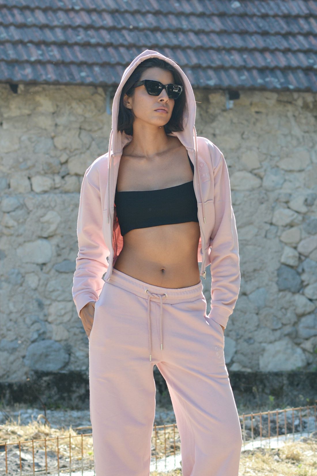 The Organic Cropped Zip-Up Hoodie - Pink