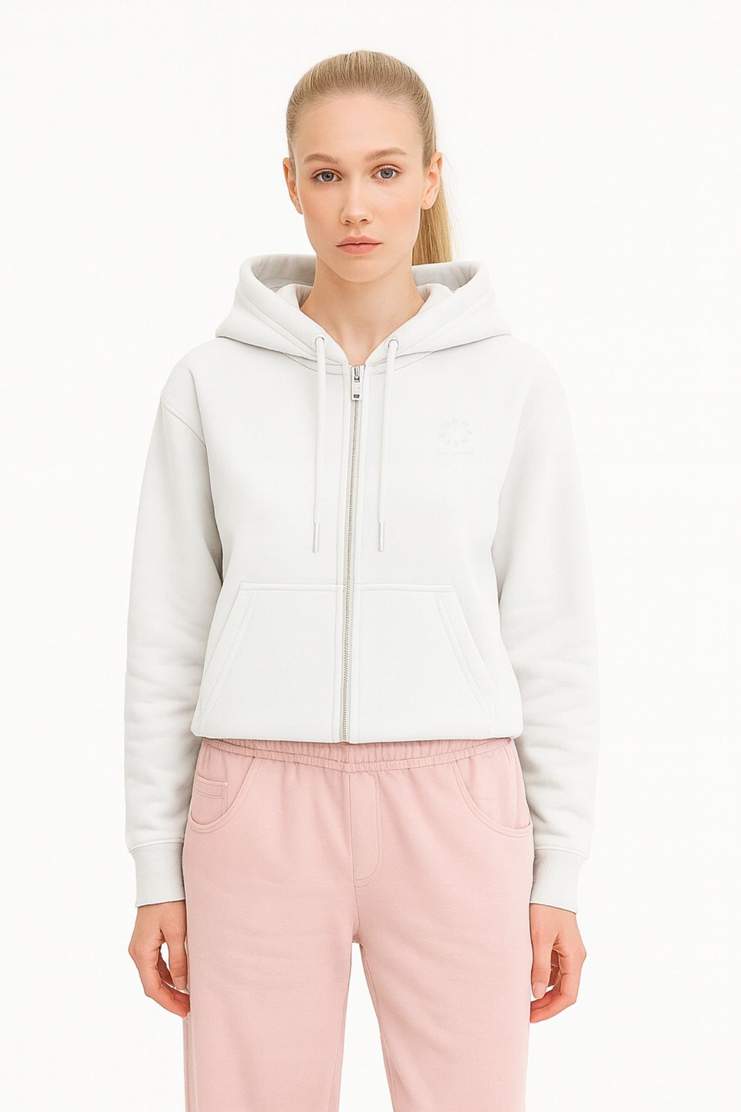 The Organic Cropped Zip-Up Hoodie - Grey