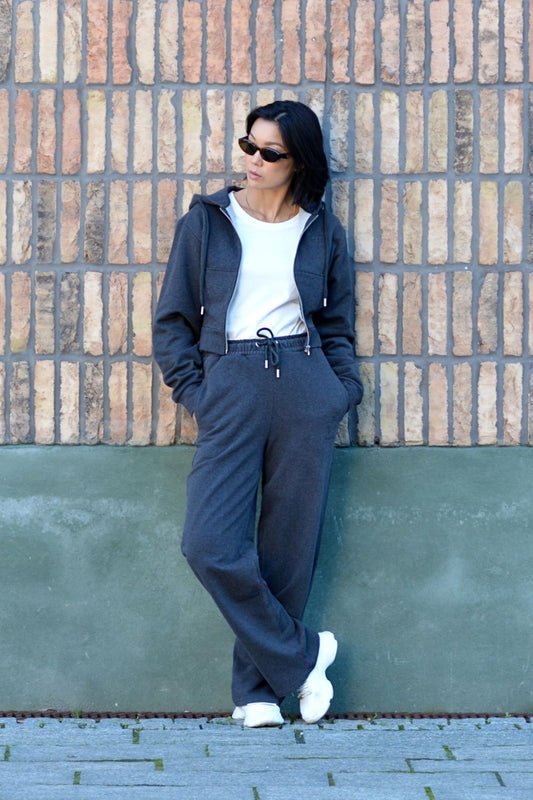 The Organic Cropped Zip-Up Hoodie - Grey