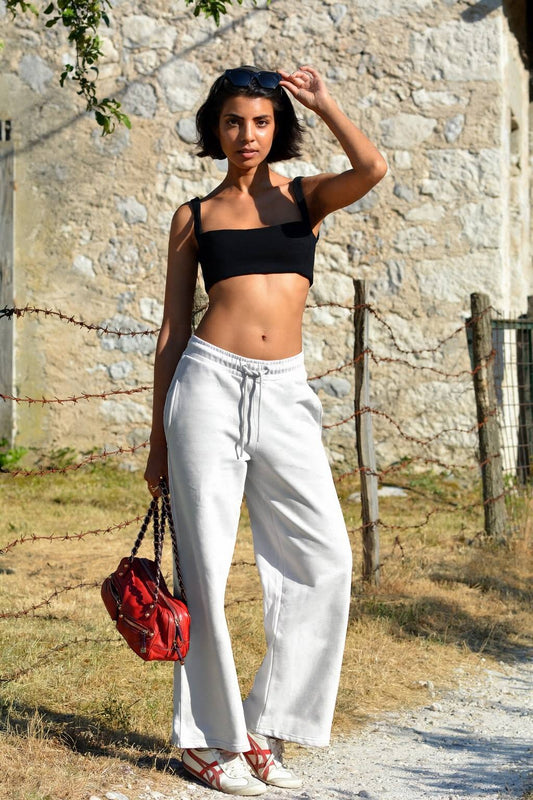 The Organic Wide-Leg Sweatpants - White