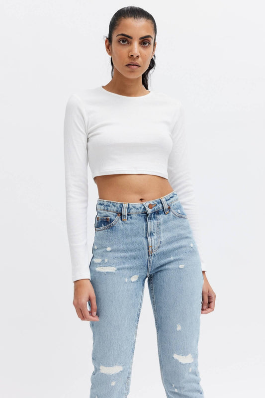 High rise female torn jeans