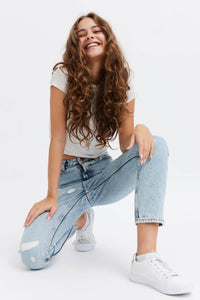 Trendy organic denim cropped jeans