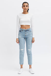 cropped washed organic denim jeans. Cropped pants