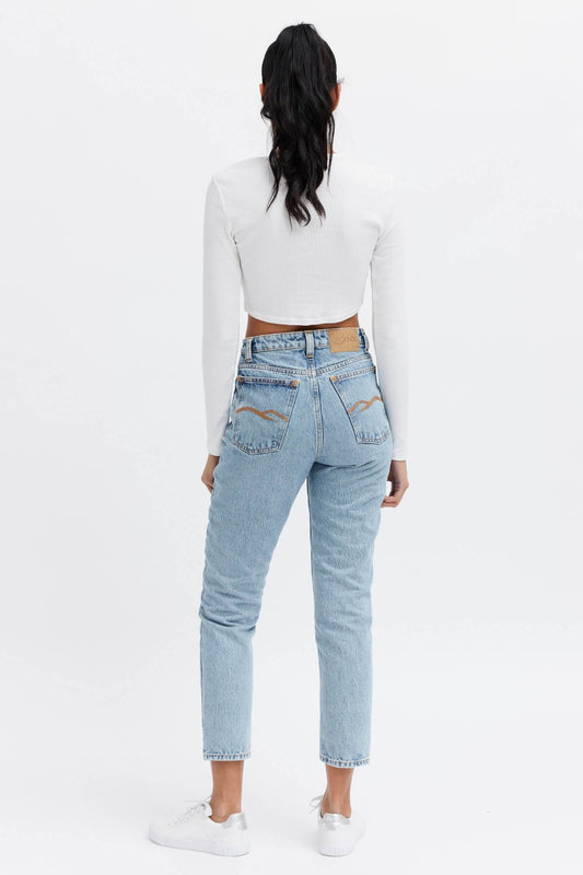 ethical high rise cropped jeans.