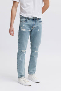 distressed denim jeans, organic and vegan