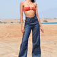 Popular wide leg jeans - blue raw denim