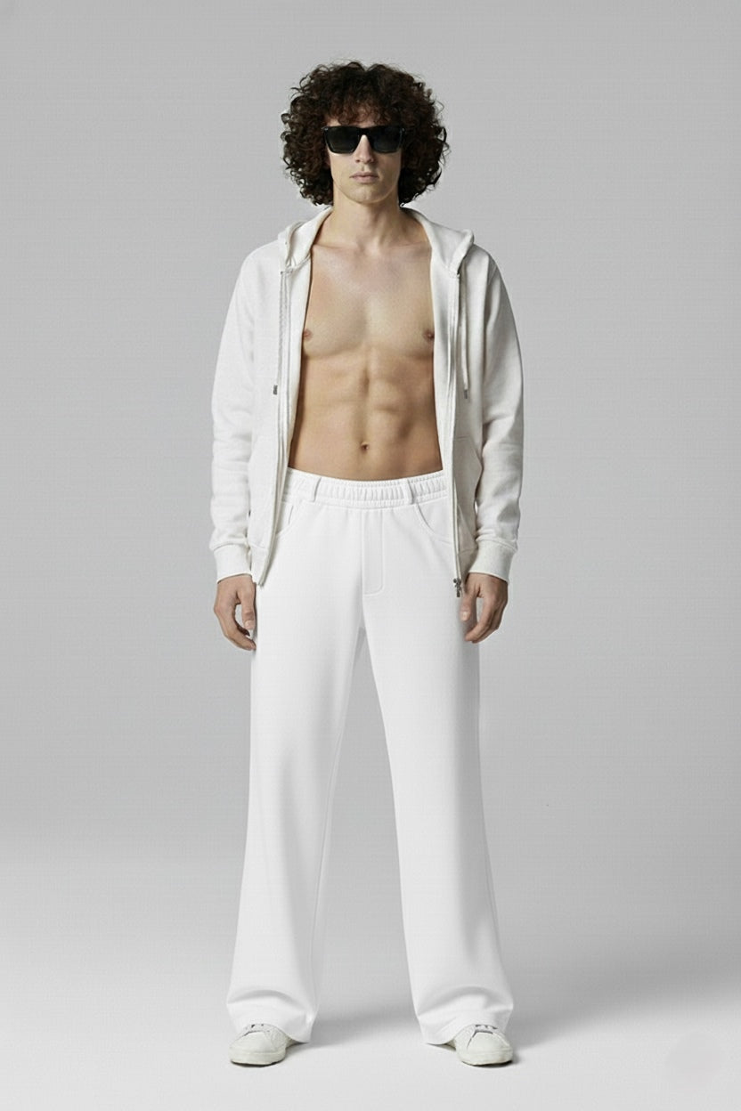 shirtless man in organic cotton sweatpants