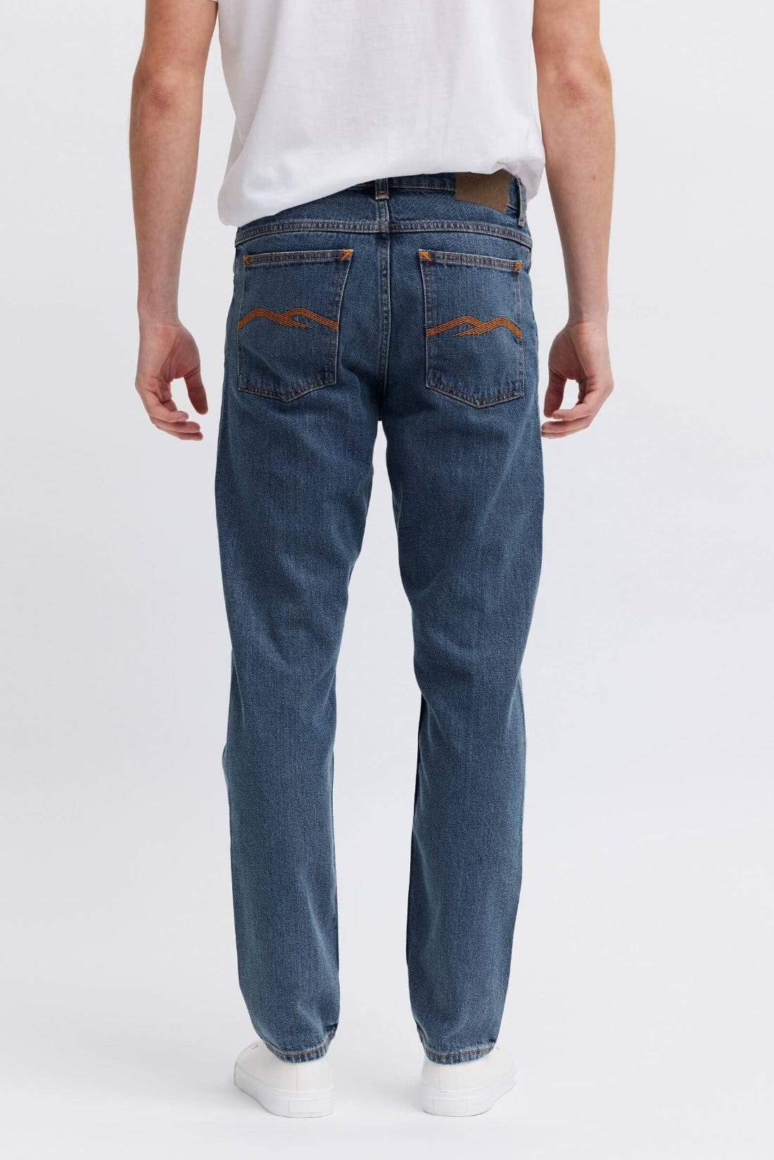 ethical and vegan male jeans. Stylish pockets and vegan patches