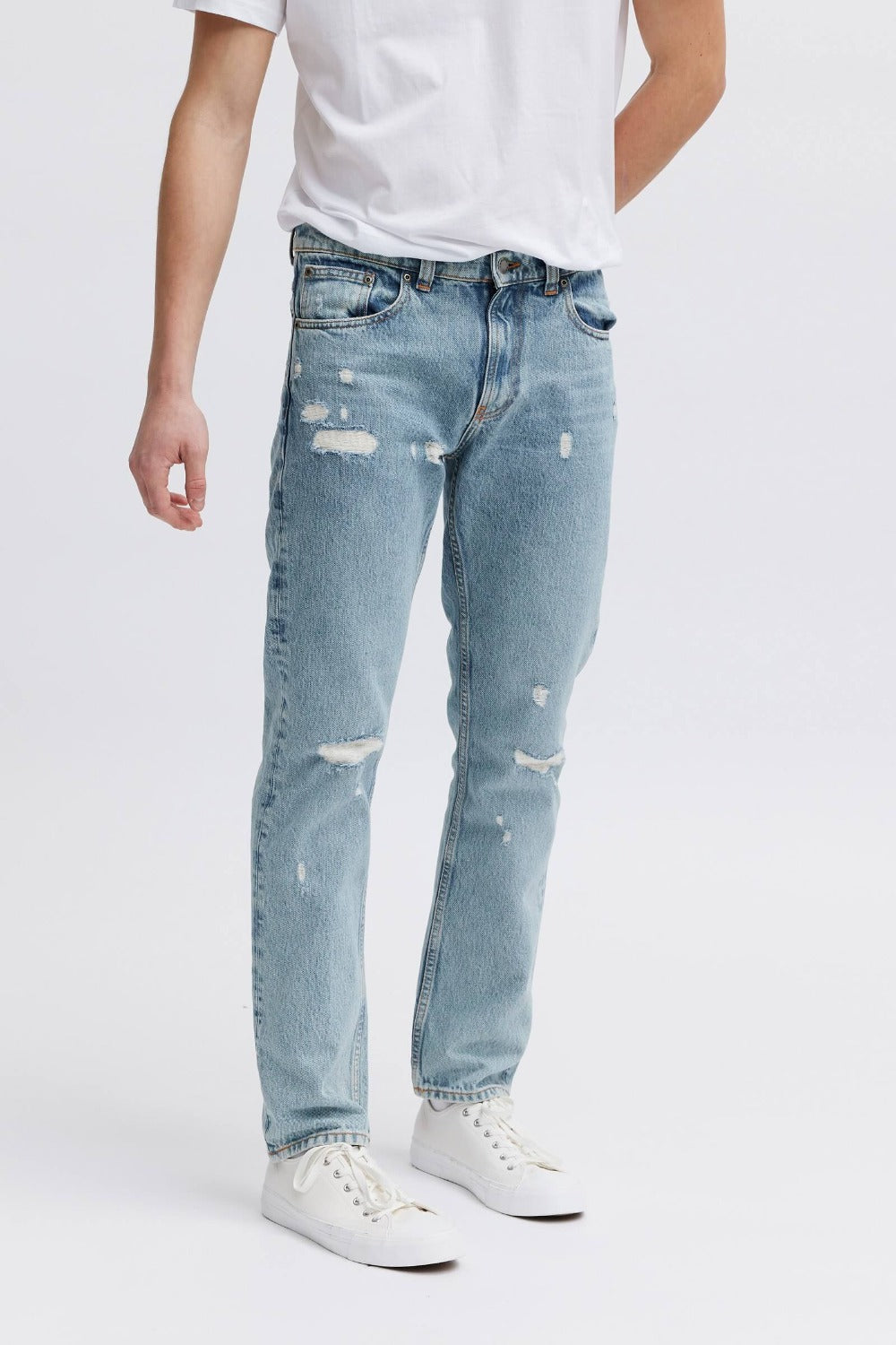 distressed denim jeans, organic and vegan 