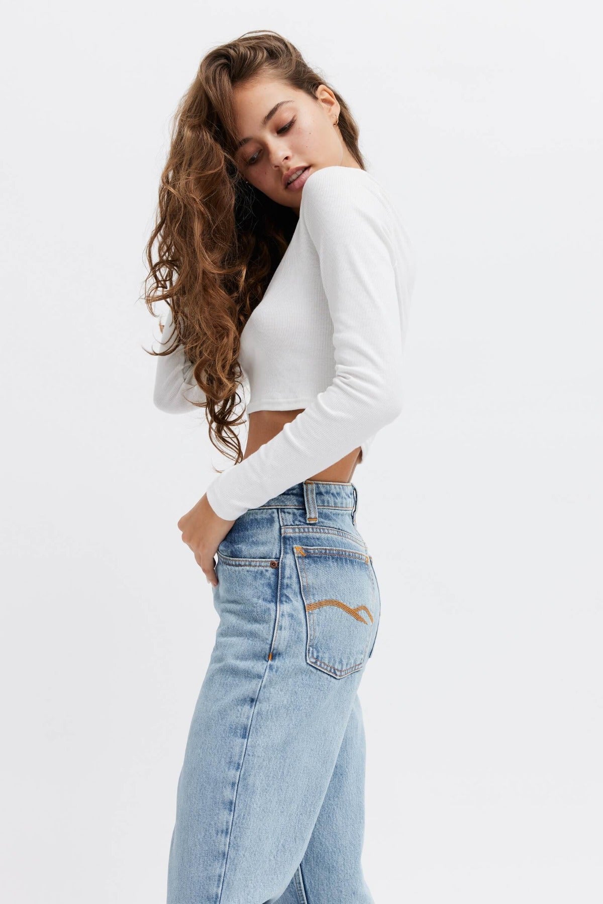 Organic denim female jeans. Comfy style