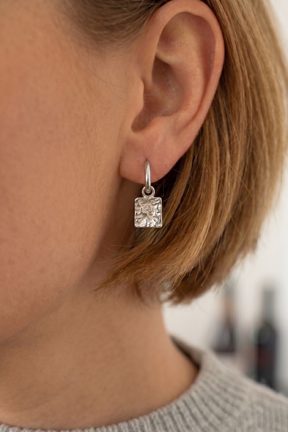 Textured Drop Hoop Earrings