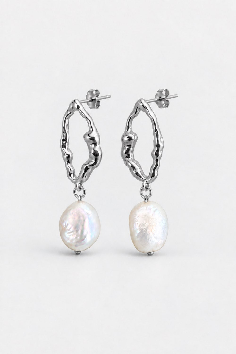 silver pear earrings