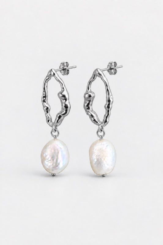 silver pear earrings