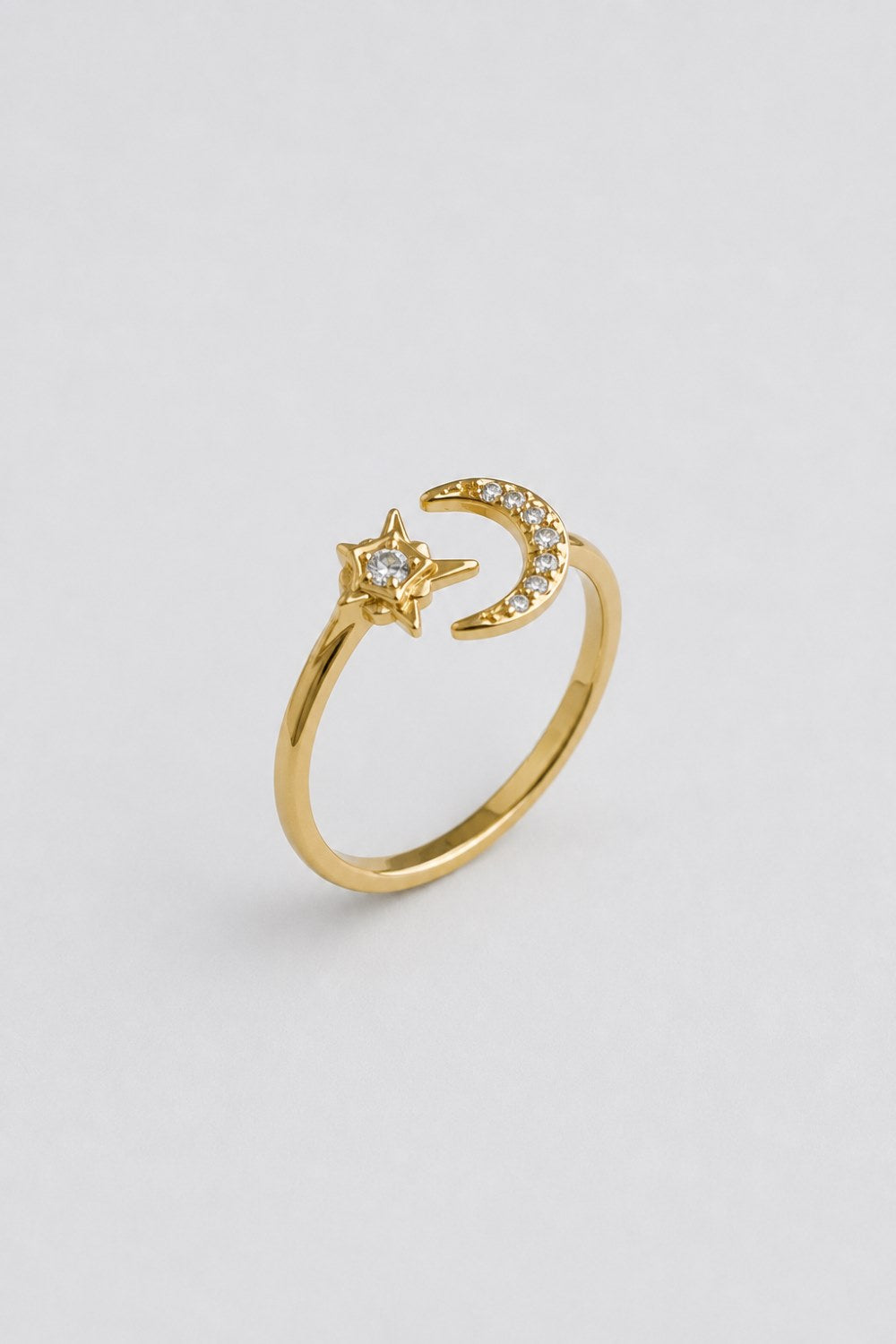 Celestial Crescent Moon & Star Ring