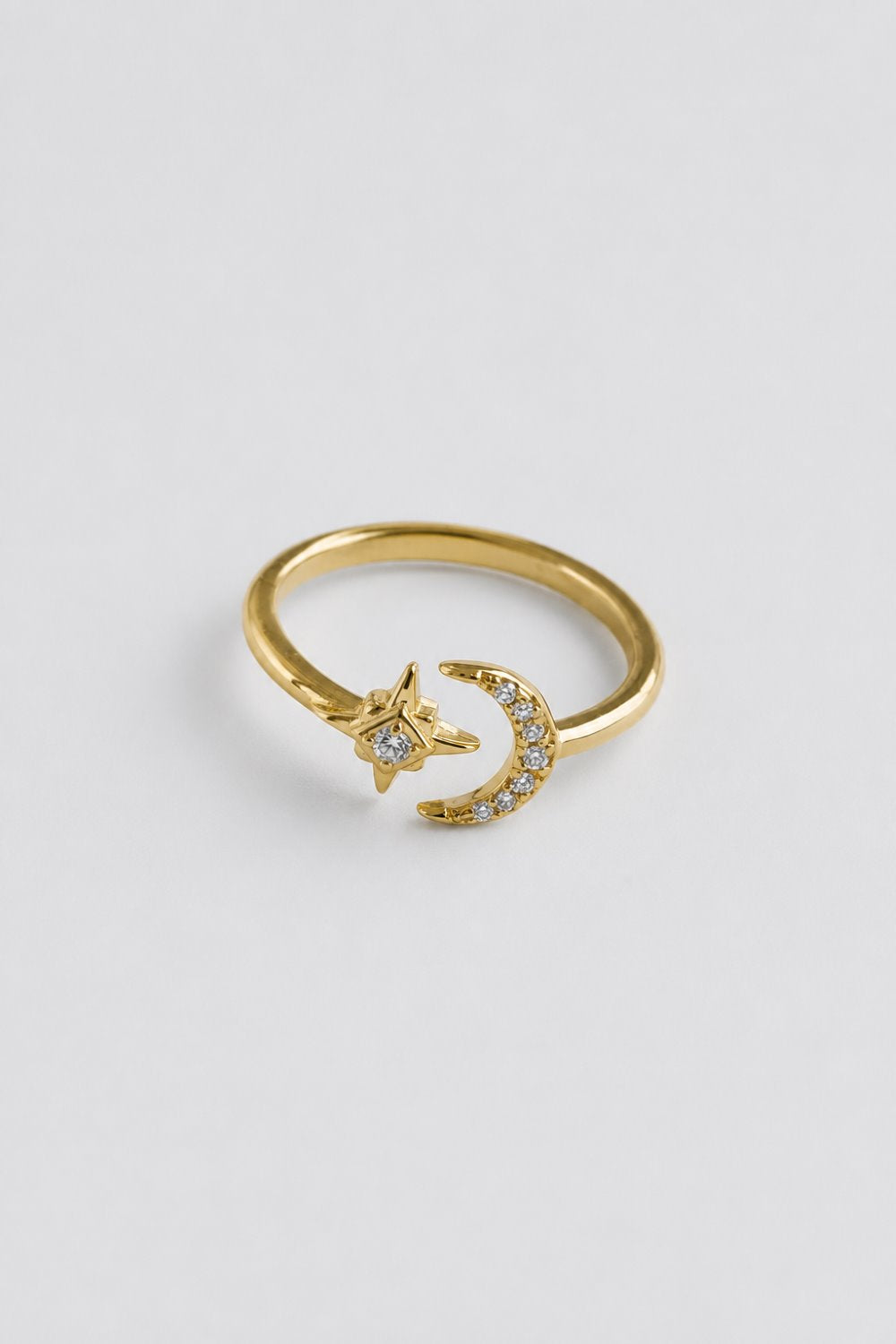 Celestial Crescent Moon & Star Ring