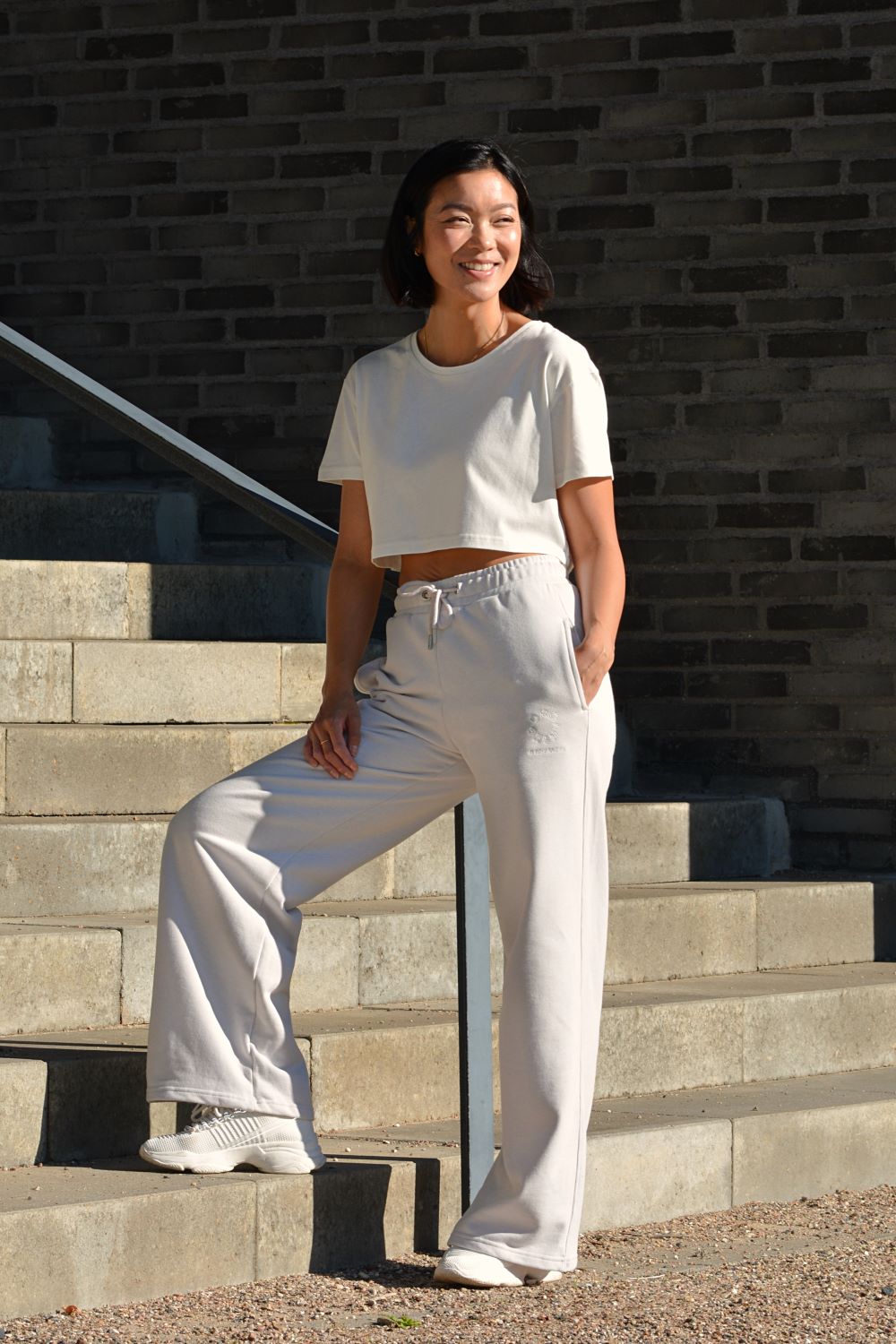 white wide leg joggers - organic cotton GOTS