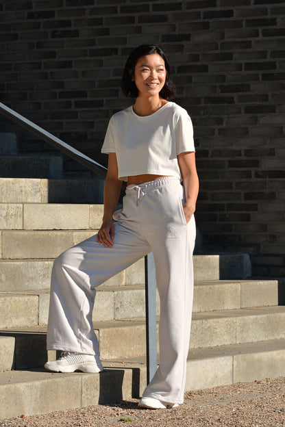 white wide leg joggers - organic cotton GOTS