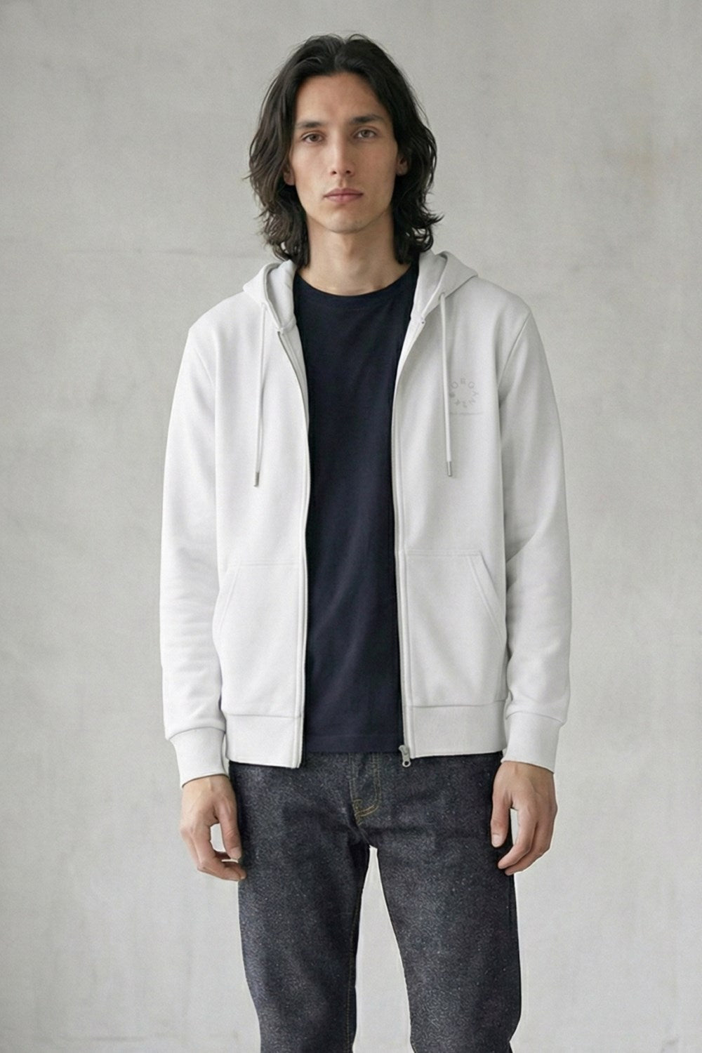 white zip hoodie organic