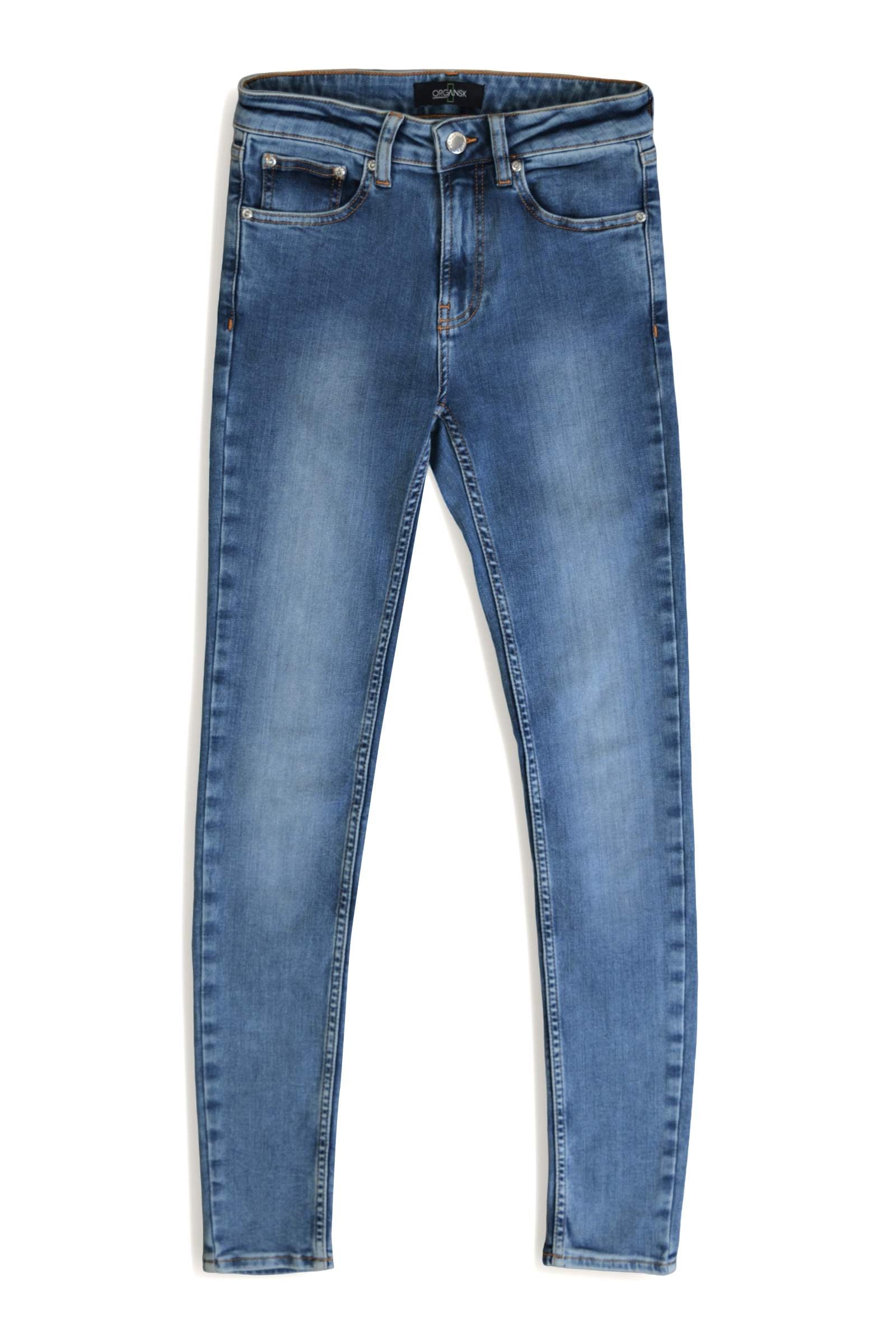 organic blue slim jeans for women