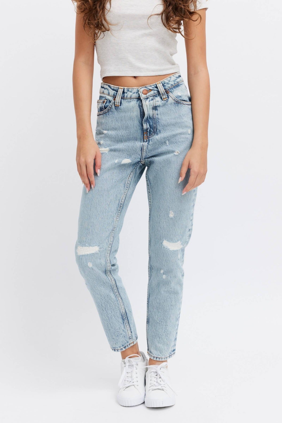 ripped organic denim jeans. 