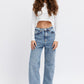 Trendy blue female jeans, ethical fashion 