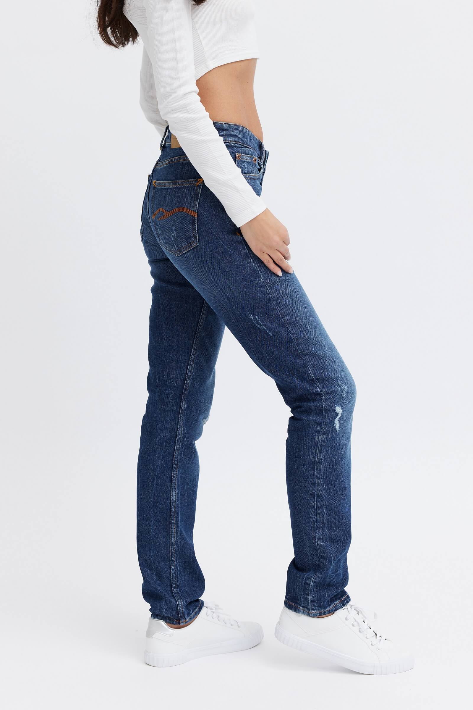 Dark blue  ripped denim jeans for women