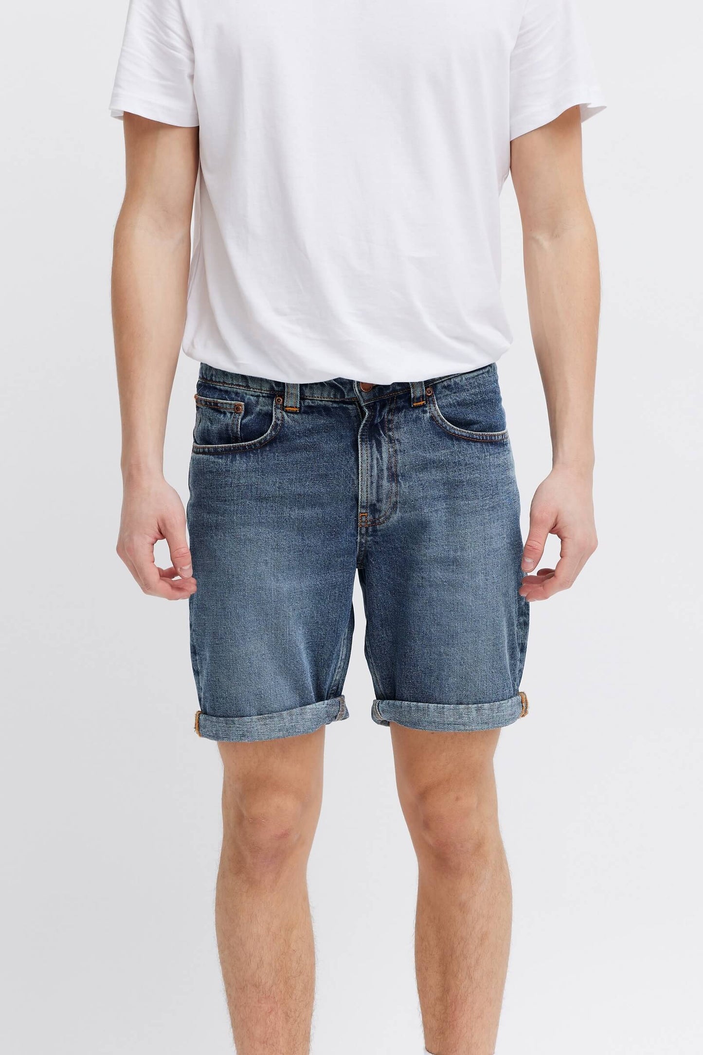 dark blue organic denim shorts