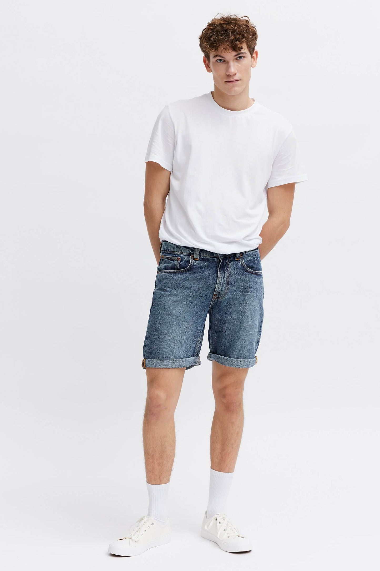 blue male denim shorts. Ethical fashion